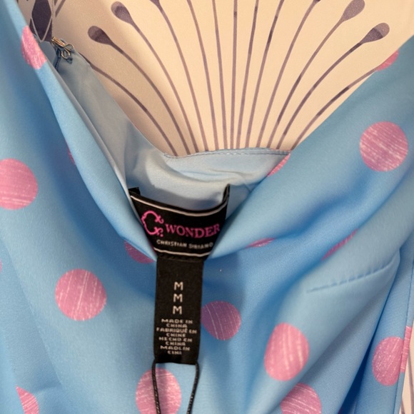 One-Shoulder Blue and Pink Long Polka Dot Dress - Picture 5 of 5